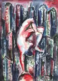 Helmut Middendorf, Handstand N.Y., 1983, Aquarell über Bleistift auf festem Papier
