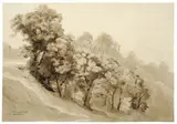 Carl Hummel, Im Park der Villa Carlotta, 1855, Pinsel in Sepia auf Papier
