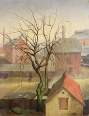 Peter Weiss, Vorstadthäuser, 1939, Öl auf Hartfaser