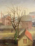 Peter Weiss, Vorstadthäuser, 1939, Öl auf Hartfaser
