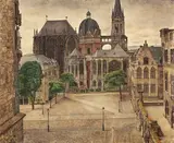 Peter Foerster, Dom und Katschhof in Aachen, 1931, Aquarell und Tuschfeder auf leichtem Karton