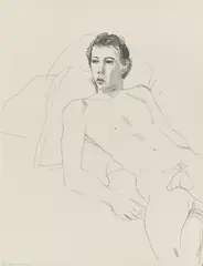 Gregory Reclining by David Hockney, 1976, Lithografie auf grauem BFK Rives-Velin, sold Aug 2026