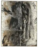 Michael Morgner, O.T. (9.5.94), 1994, Tusche, Lavage, Asphaltlack, Prägung auf Bütten, Collage / Décollage auf Leinwand