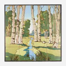 Mueller Mosaic Co., Landscape tile frieze, c. 1920, glazed earthenware