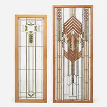 Prairie Style, Windows, set of two, leaded glass, wood