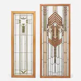 Prairie Style, Windows, set of two, leaded glass, wood