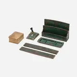 Collection of five Heraldic desk articles by Tiffany Studios, c. 1929, cold-painted bronze, Bakelite, brass, paper, glass, sold Jan 2022