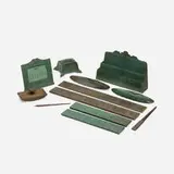 Collection of ten Nautical desk articles by Tiffany Studios, c. 1920, patinated bronze, wood, paper, glass, sold Jan 2022