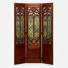 attribution Tiffany Studios, Rare screen, c. 1885, leaded glass, mahogany