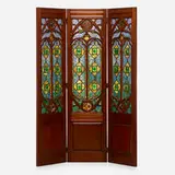 attribution Tiffany Studios, Rare screen, c. 1885, leaded glass, mahogany