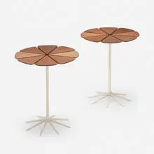 Richard Schultz, Petal occasional tables model P320, pair, 1960, redwood, painted steel