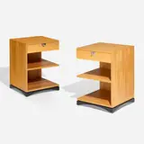 Klaus Wettergren, Nightstands, pair, c. 1985, birch, lacquered wood, chrome-plated brass