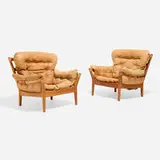 John Mortensen, Lounge chairs model 4512, pair, c. 1968, leather, oak