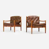 Ingemar Thillmark, Läckö armchairs, pair, 1950, stained beech, leather