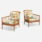 Kerstin Hörlin-Holmquist, Skrindan lounge chairs, pair, c. 1963, stained beech, upholstery