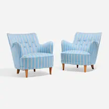 Carl Malmsten, Samsas lounge chairs, pair, c. 1960, upholstery, beech