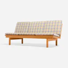 Settee by Børge Mogensen, c. 1960, Børge Mogensen and Lis Ahlman upholstery, oak, sold Apr 2025