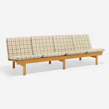 Sofa by Børge Mogensen, c. 1960, Børge Mogensen and Lis Ahlman upholstery, oak, sold Apr 2025