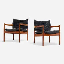 Gunnar Mystrand, Lounge chairs, pair, c. 1965, leather, rosewood