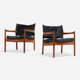 Gunnar Mystrand, Lounge chairs, pair, c. 1965, leather, rosewood