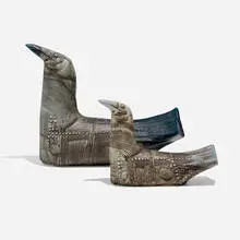 Two bird sculptures by Bertil Vallien, c. 1965, glazed porcelain, sold Apr 2025