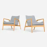 Ib Kofod-Larsen, Lounge chairs, pair, c. 1955, ash, upholstery
