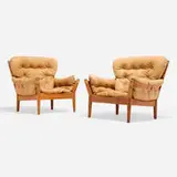 John Mortensen, Lounge chairs model 4512, pair, c. 1968, leather, oak