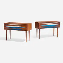 Niels Clausen, Nightstands, pair, c. 1960, rosewood, lacquered rosewood