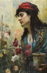 Évariste Carpentier, Smelling the roses, oil on canvas