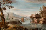 Views of figures amongst the ruins and country bridges (a group of four) by Italian School 19th century, unsigned, sold Nov 2017