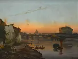 Bernhard Karl Mackeldey, A view of St. Peter's Basilica and Castel Sant'Angelo, Rome, oil on canvas