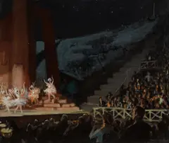 Charles Hoffbauer, Theatre Scene, oil on canvas