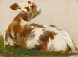 Theodore Robinson, The Lone Calf; The Red Cow (A group of two), oil on canvas laid to board