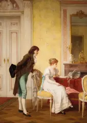 Otto Erdmann, Conversation in the salon, oil on canvas