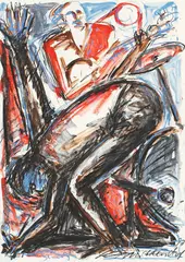 Sänger by Helmut Middendorf, 1980, Gouache, Kreide und Bleistift auf Papier, sold May 2021