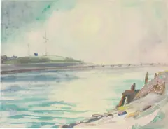 Küstenstrich mit Seebrücke. 1930er-Jahre by Max Kaus, Aquarell über Tuschfeder auf Velin, sold Jan 2021