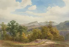 Carl Hummel, Blick auf die Hörselberge bei Eisenach. Nach 1875, Aquarell auf leichtem, genarbtem Karton
