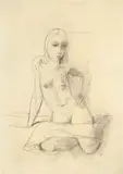 Sitzender Mädchenakt mit aufgestütztem Arm by Karl Hofer, Bleistift auf gelblichem Papier, sold Nov 2009