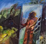 Klaus Fußmann, Selbstbildnis im Spiegel, 1982, Aquarell, Gouache und Lackfarbe auf festem Papier