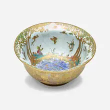 Fairyland Lustre bowl, pattern Z4968 by Wedgwood, c. 1920, glazed and gilt porcelain, sold Jan 2022