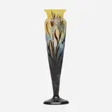 Vase with irises, dragonfly, and seashells by Émile Gallé, c. 1900, acid-etched cameo glass, sold Jan 2022