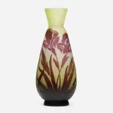 Vase with irises by Émile Gallé, c. 1900, acid-etched cameo glass, sold Jan 2022