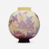 Vase with clematis by Émile Gallé, c. 1900, acid-etched cameo glass, sold Jan 2022