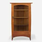 China cabinet, model 803 by Gustav Stickley, 1907-12, oak, copper, glass, sold Jan 2022
