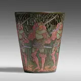 Frederick Hurten Rhead for University City, Exceptional vase with pikesmen, 1911, glazed and reticulated earthenware