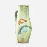 Artus Van Briggle for Rookwood Pottery, Tall Sea Green pitcher with bird of paradise, 1899, glazed earthenware
