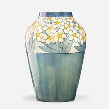 Early and Large vase with cinquefoils by Mazie Teresa Ryan for Newcomb College Pottery, 1902, glazed earthenware, sold Jan 2022