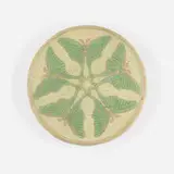 Grueby Faience Company, Rare and Large circular tile with moths, 1898-1910, glazed earthenware
