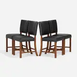Jacob Kjær, Dining chairs, set of four, c. 1930, teak, faux leather upholstery, brass tacks