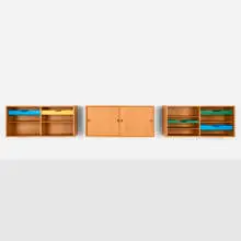 Wall-mounted cabinets, set of three by Børge Mogensen, c. 1955, pine, lacquered wood, sold Apr 2025
